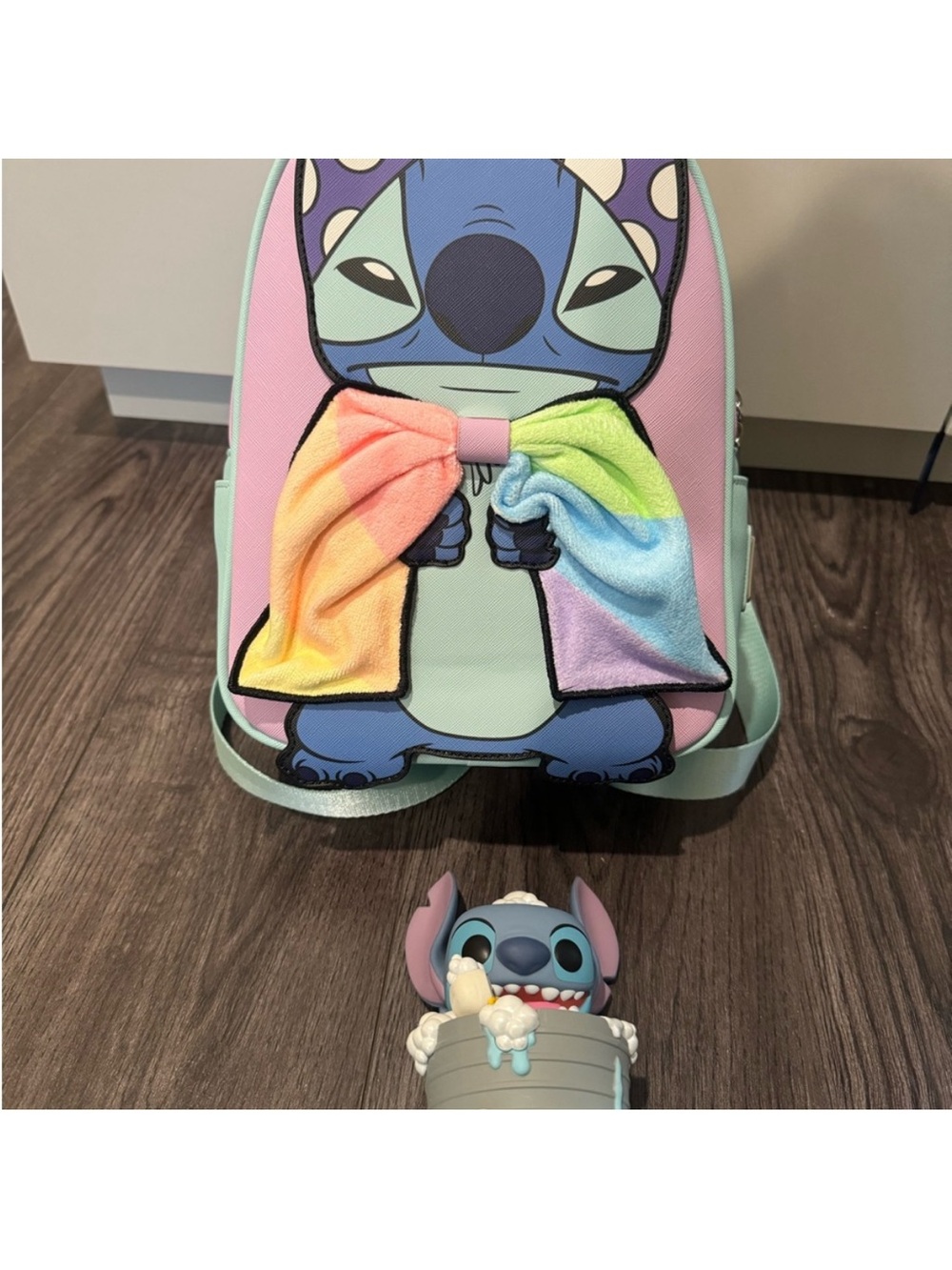 Stitch loungefly Backpack with Rainbow Bow - Pastel Mint & Pink